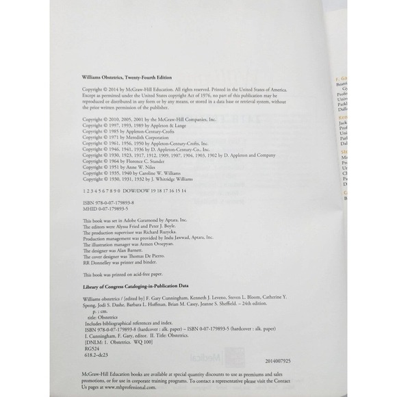 William's Obstetrics 24th Edition McGraw Hill 2014 9780071798938 Access Med - Picture 4 of 9